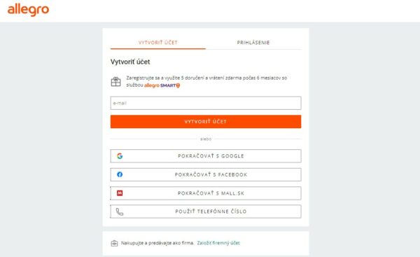 allegro možnosti prihlásenia